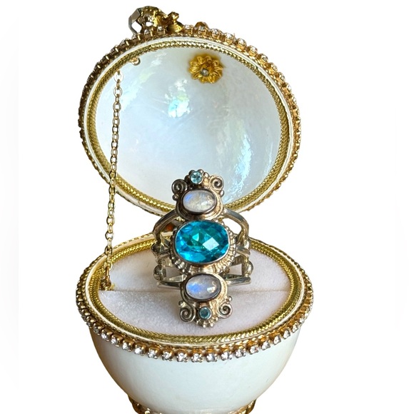 sajen Jewelry - Sajen Sterling silver 925 Topaz moonstone fancy elongated open work Bali ring